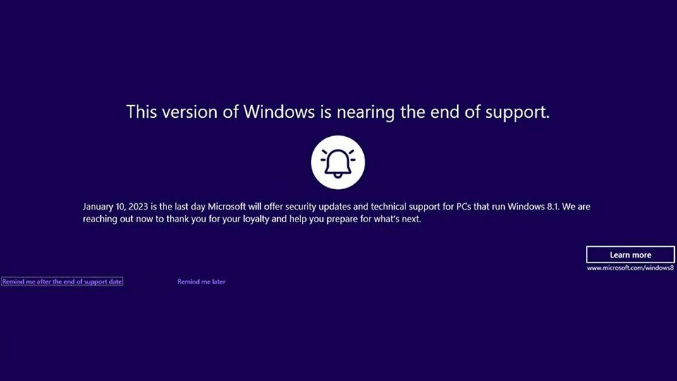 Windows 8.1 end of life notification