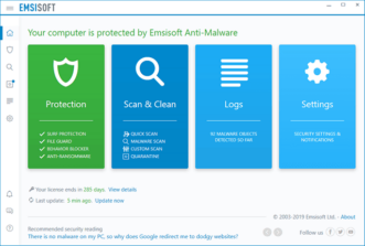 Emsisoft Anti-Malware Main Window