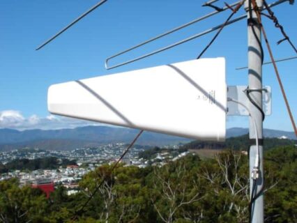 Rural Broadband antenna mounted on roof pole