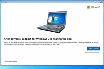 Windows 7 end of life popup